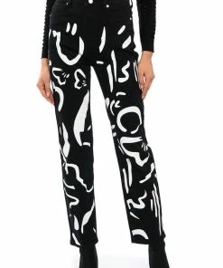 ABSTRACT PAINTED HIGH WAISTED WIDE LEG JEAN