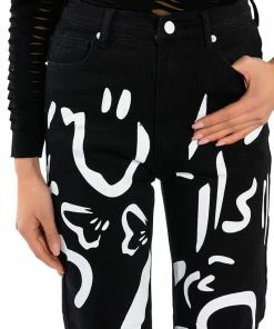 ABSTRACT PAINTED HIGH WAISTED WIDE LEG JEAN -FINESSE-shop abstract painted high waisted wide leg jean black 8 8