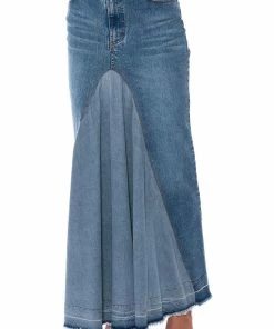 ADDED FLARE FRONT PLEAT MAXI SKIRT -FINESSE-shop added flare front pleat maxi skirt light blue denim 4 4