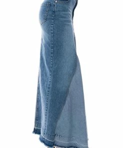 ADDED FLARE FRONT PLEAT MAXI SKIRT -FINESSE-shop added flare front pleat maxi skirt light blue denim 5 5