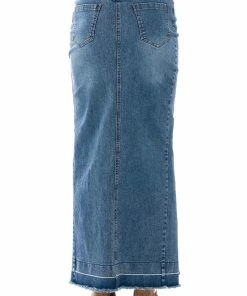 ADDED FLARE FRONT PLEAT MAXI SKIRT -FINESSE-shop added flare front pleat maxi skirt light blue denim 6 6