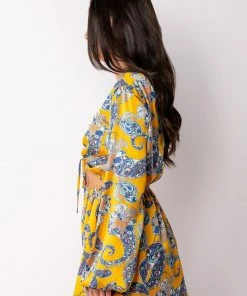 ADMIT IT LONG SLEEVE PRINTED ROMPER WITH CUT OUT -FINESSE-shop admit it long sleeve printed romper with cut out yellow multi 4 4