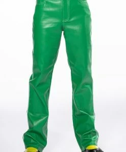 AFTER HOUR FAUX LEATHER STRAIGHT LEG PANTS -FINESSE-shop after hour faux leather straight leg pants green 3 3