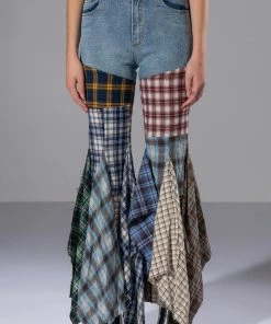 ALEXA PLAID PATCHWORK FLARED JEANS