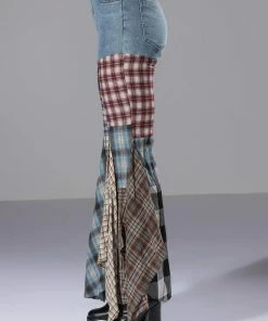 ALEXA PLAID PATCHWORK FLARED JEANS -FINESSE-shop alexa plaid patchwork flared jeans multi 8 8