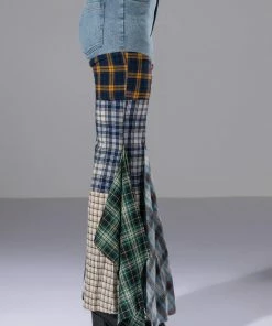 ALEXA PLAID PATCHWORK FLARED JEANS -FINESSE-shop alexa plaid patchwork flared jeans multi 9 9