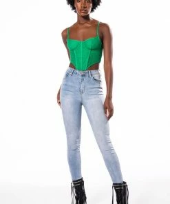 ALL OVER LACE UP BACK SKINNY JEANS -FINESSE-shop all over lace up back skinny jeans light blue denim 3 3 c1