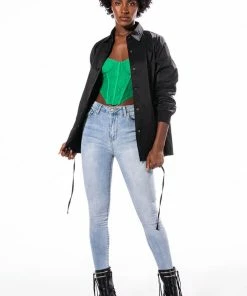 ALL OVER LACE UP BACK SKINNY JEANS -FINESSE-shop all over lace up back skinny jeans light blue denim 4 4 c1 c1