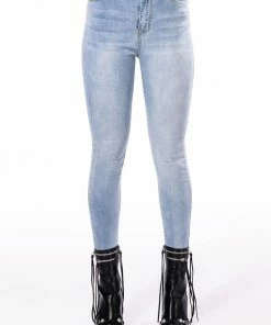 ALL OVER LACE UP BACK SKINNY JEANS -FINESSE-shop all over lace up back skinny jeans light blue denim 7 7 c1