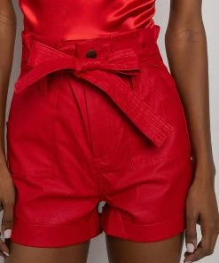 ALPHA HIGH RISE PLEATHER SHORTS -FINESSE-shop alpha high rise pleather shorts red 6 6