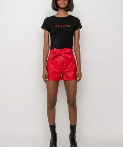 ALPHA HIGH RISE PLEATHER SHORTS -FINESSE-shop alpha high rise pleather shorts red 7 7