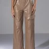 ALWAYS WINNING FAUX LEATHER CARGO PANTS IN BEIGE