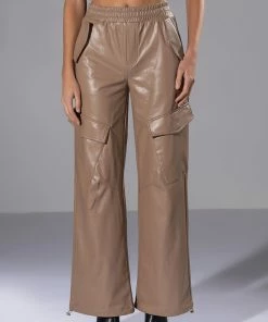 ALWAYS WINNING FAUX LEATHER CARGO PANTS IN BEIGE