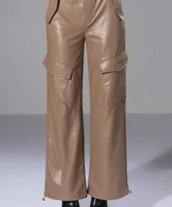 ALWAYS WINNING FAUX LEATHER CARGO PANTS IN BEIGE -FINESSE-shop always winning faux leather cargo pants in beige beige 5 5