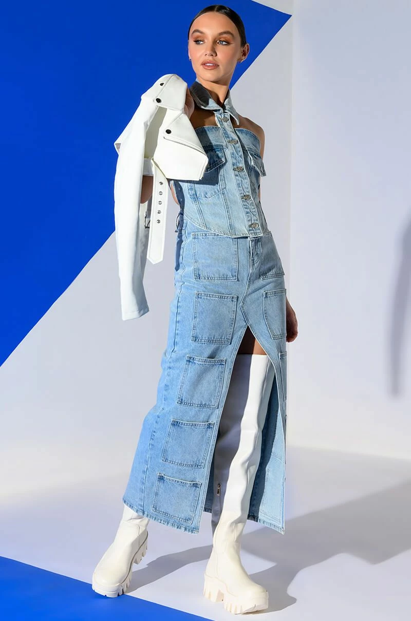 ANGELICA DENIM MIDI OPEN SLIT SKIRT 2 ANGELICA DENIM MIDI OPEN SLIT SKIRT - Image 2