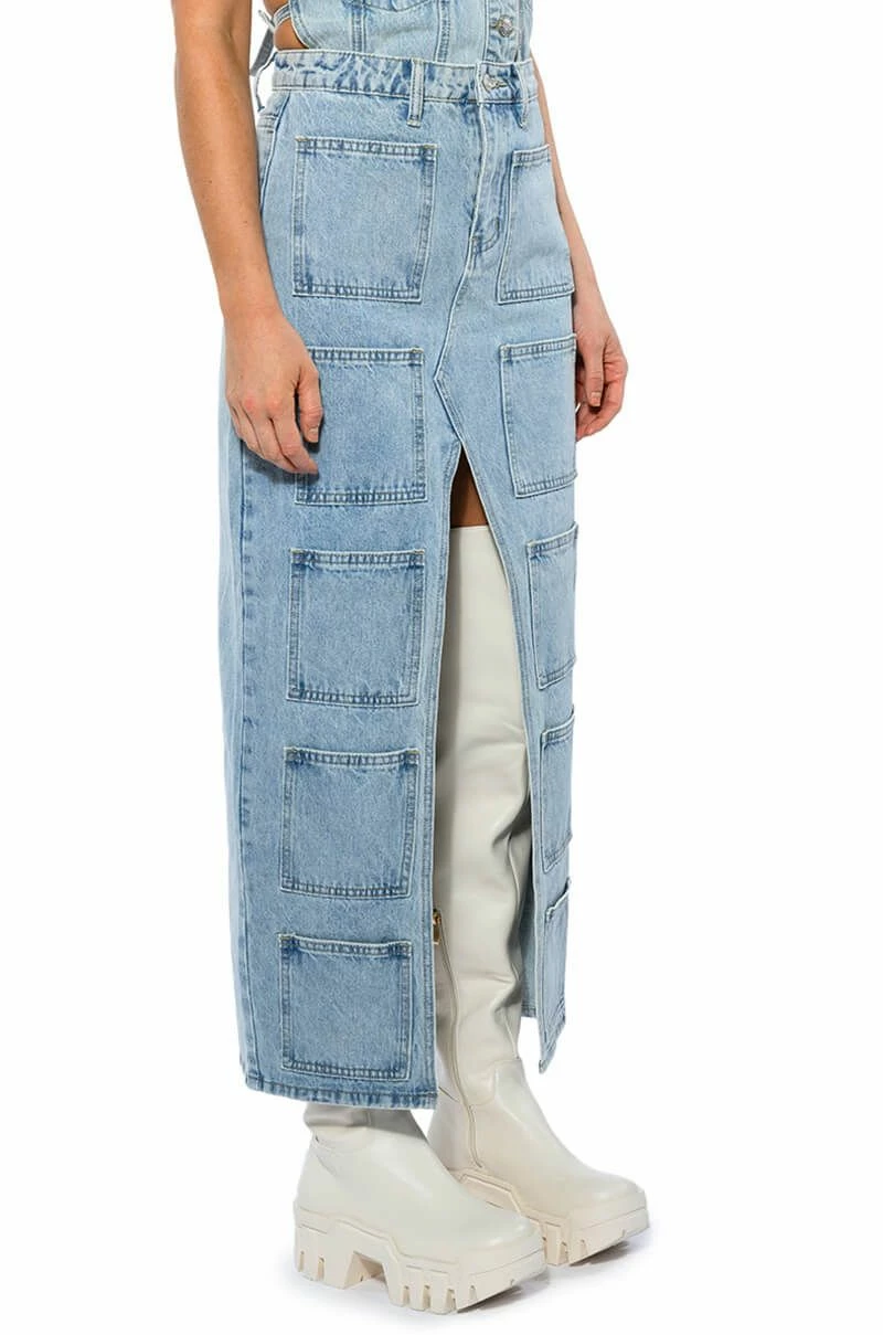 ANGELICA DENIM MIDI OPEN SLIT SKIRT 3 ANGELICA DENIM MIDI OPEN SLIT SKIRT - Image 3