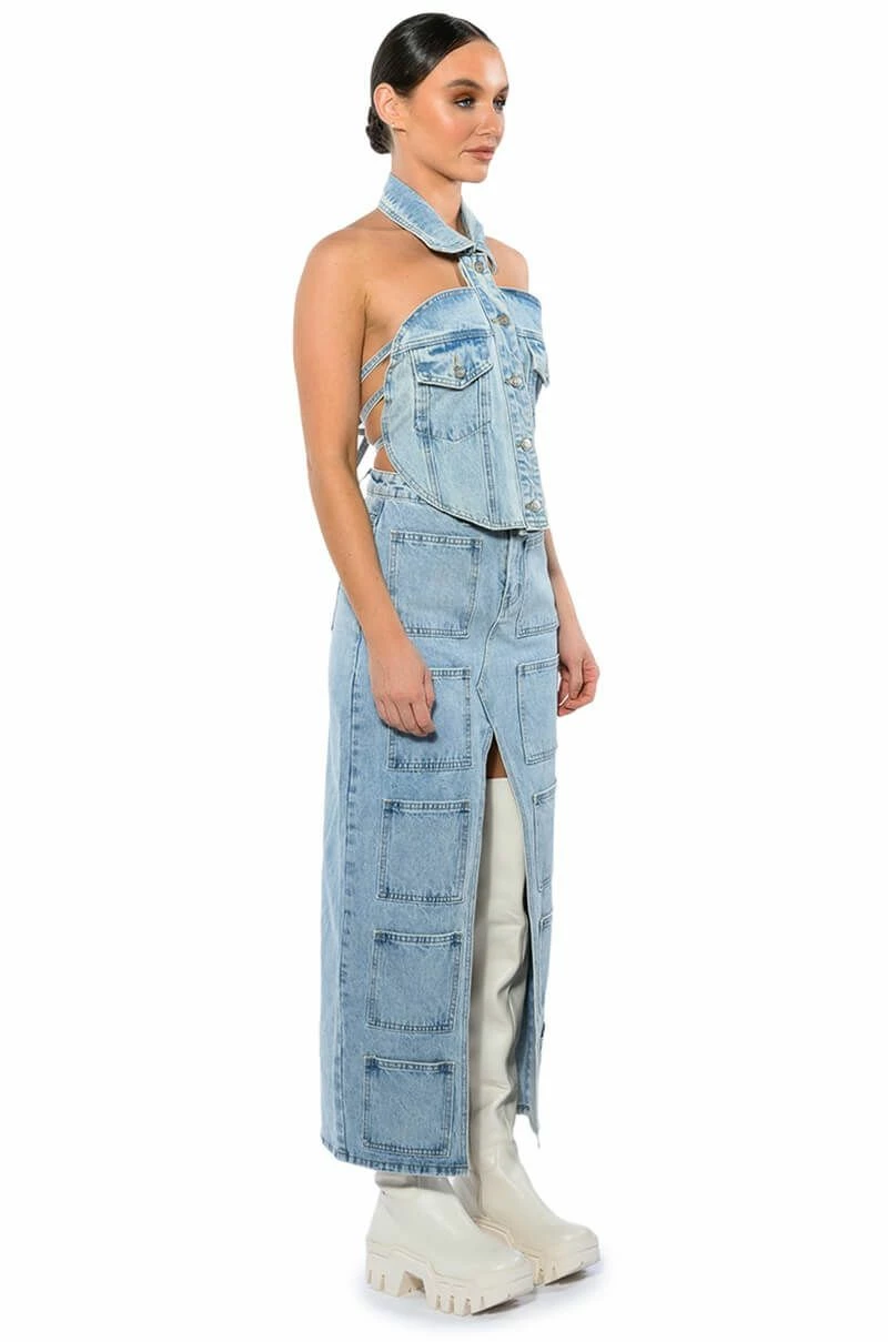 ANGELICA DENIM MIDI OPEN SLIT SKIRT 5 ANGELICA DENIM MIDI OPEN SLIT SKIRT - Image 5