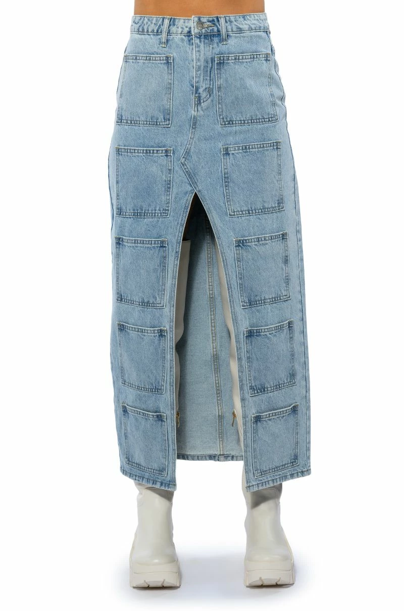ANGELICA DENIM MIDI OPEN SLIT SKIRT 7 ANGELICA DENIM MIDI OPEN SLIT SKIRT - Image 7