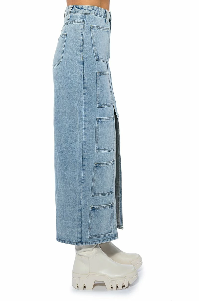 ANGELICA DENIM MIDI OPEN SLIT SKIRT 8 ANGELICA DENIM MIDI OPEN SLIT SKIRT - Image 8