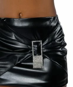 ANYTHING FOR YOU FAUX LEATHER EMBELLISHED MICRO MINI SKIRT -FINESSE-shop anything for you faux leather embellished micro mini skirt black 12 12