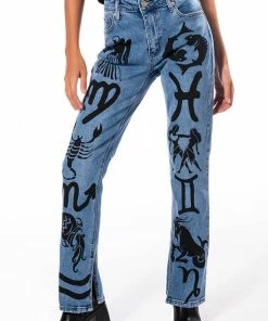 ASTROLOGICAL PRINTED HIGH RISE STRAIGHT LEG JEAN