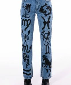 ASTROLOGICAL PRINTED HIGH RISE STRAIGHT LEG JEAN -FINESSE-shop astrological printed high rise straight leg jean medium blue denim 3 3