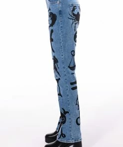ASTROLOGICAL PRINTED HIGH RISE STRAIGHT LEG JEAN -FINESSE-shop astrological printed high rise straight leg jean medium blue denim 4 4