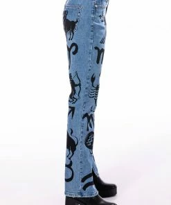 ASTROLOGICAL PRINTED HIGH RISE STRAIGHT LEG JEAN -FINESSE-shop astrological printed high rise straight leg jean medium blue denim 5 5