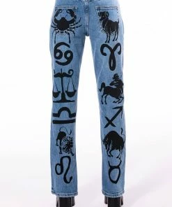 ASTROLOGICAL PRINTED HIGH RISE STRAIGHT LEG JEAN -FINESSE-shop astrological printed high rise straight leg jean medium blue denim 6 6