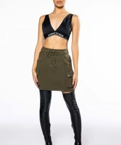 BACK TO BASICS SCUBA CARGO MINI SKIRT -FINESSE-shop back to basics scuba cargo mini skirt olive 9 9