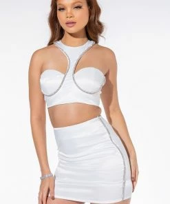 BADDIE SEASON SATIN RHINESTONE MINI SKIRT