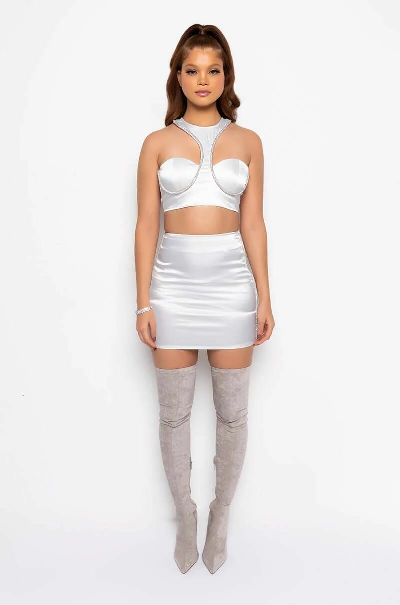 BADDIE SEASON SATIN RHINESTONE MINI SKIRT 5 BADDIE SEASON SATIN RHINESTONE MINI SKIRT - Image 5