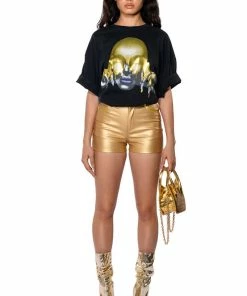 BASH METALLIC PU BOOTY SHORT -FINESSE-shop bash metallic pu booty short gold 3 3 c1 c1
