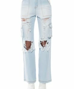 BE REAL DISTRESSED CARGO HIGH RISE JEANS -FINESSE-shop be real distressed cargo high rise jeans light blue denim 5 5