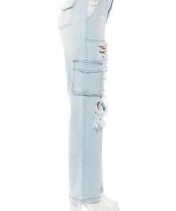 BE REAL DISTRESSED CARGO HIGH RISE JEANS -FINESSE-shop be real distressed cargo high rise jeans light blue denim 6 6