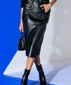 BEGIN AGAIN FAUX LEATHER MIDI SKIRT