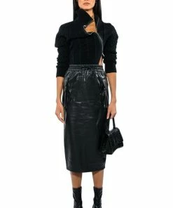BEGIN AGAIN FAUX LEATHER MIDI SKIRT -FINESSE-shop begin again faux leather midi skirt black 4 4