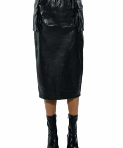 BEGIN AGAIN FAUX LEATHER MIDI SKIRT -FINESSE-shop begin again faux leather midi skirt black 6 6