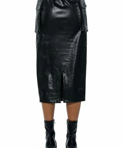 BEGIN AGAIN FAUX LEATHER MIDI SKIRT -FINESSE-shop begin again faux leather midi skirt black 8 8