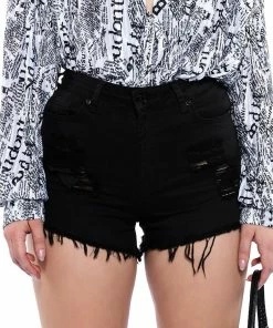 BELLA VITA DISTRESSED DENIM SHORT 11 BELLA VITA DISTRESSED DENIM SHORT -FINESSE-shop bella vita distressed denim short black denim 2 2 c1