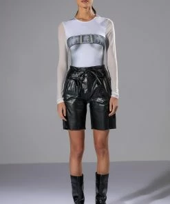 BETTER OFF ALONE FAUX LEATHER BERMUDA SHORT -FINESSE-shop better off alone faux leather bermuda short black 5 5