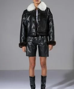 BETTER OFF ALONE FAUX LEATHER BERMUDA SHORT -FINESSE-shop better off alone faux leather bermuda short black 6 6