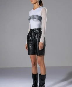 BETTER OFF ALONE FAUX LEATHER BERMUDA SHORT -FINESSE-shop better off alone faux leather bermuda short black 7 7