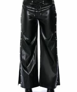 BLESSED MESS SIDE SNAP FAUX LEATHER PANTS -FINESSE-shop blessed mess side snap faux leather pants black 5 5