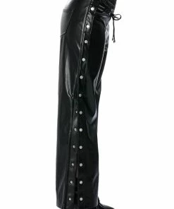 BLESSED MESS SIDE SNAP FAUX LEATHER PANTS -FINESSE-shop blessed mess side snap faux leather pants black 6 6