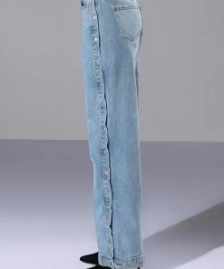 BLESSED MESS SIDE SNAP HIGH RISE JEANS -FINESSE-shop blessed mess side snap high rise jeans light blue denim 4 4