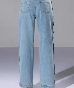 BLESSED MESS SIDE SNAP HIGH RISE JEANS -FINESSE-shop blessed mess side snap high rise jeans light blue denim 5 5