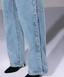 BLESSED MESS SIDE SNAP HIGH RISE JEANS -FINESSE-shop blessed mess side snap high rise jeans light blue denim 6 6