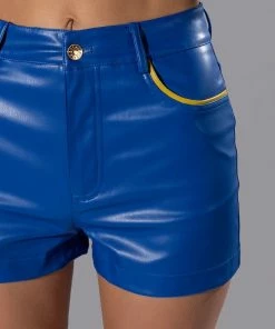 BLUE MOOD FAUX LEATHER SHORT 18 BLUE MOOD FAUX LEATHER SHORT -FINESSE-shop blue mood faux leather short royal blue 9 9
