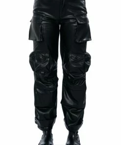 BONNE SOIREE CARGO FAUX LEATHER PANTS -FINESSE-shop bonne soiree cargo faux leather pants black 3 3